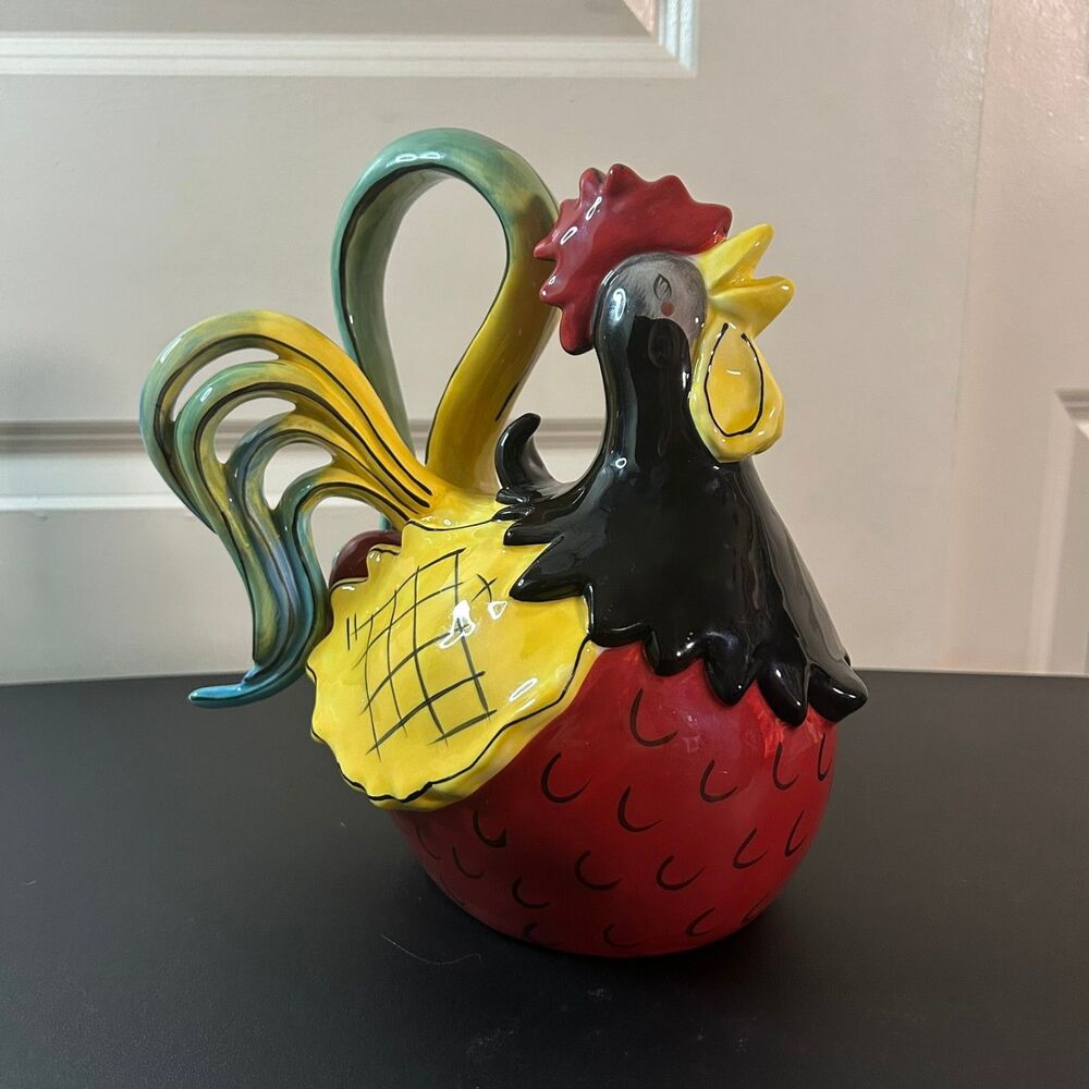 Blue Sky Clayworks Colorful Rooster Ceramic Figurine Hand-Painted Decor